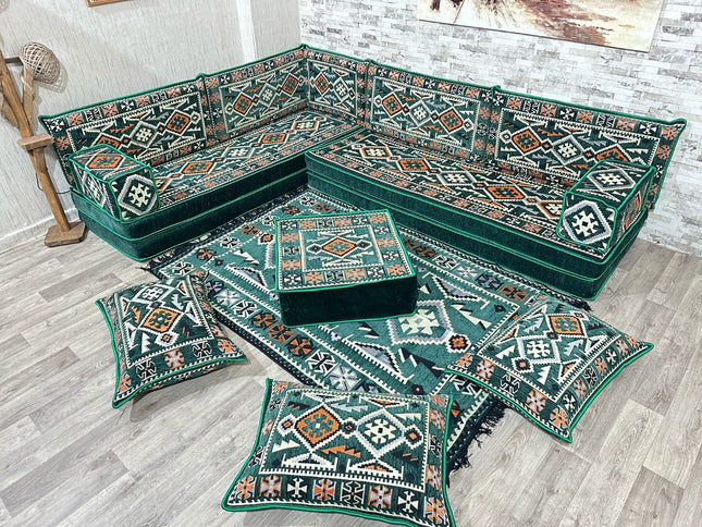 L förmiges orientalisches Sofa Set, Palettensofa, Bodenkissen, Arabische Majlis, Türkisches Boden Si