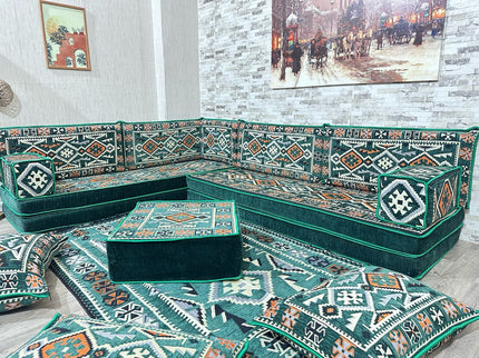 L förmiges orientalisches Sofa Set, Palettensofa, Bodenkissen, Arabische Majlis, Türkisches Boden Si