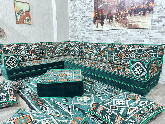 L förmiges orientalisches Sofa Set, Palettensofa, Bodenkissen, Arabische Majlis, Türkisches Boden Si