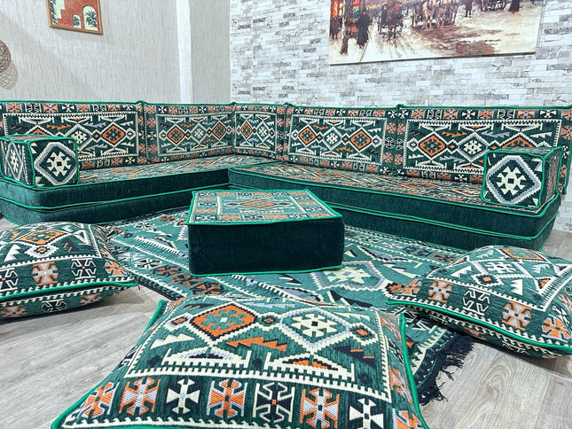 L förmiges orientalisches Sofa Set, Palettensofa, Bodenkissen, Arabische Majlis, Türkisches Boden Si