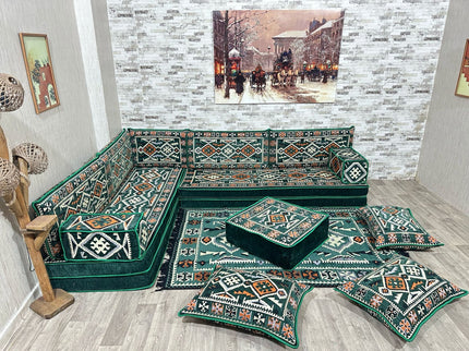 L förmiges orientalisches Sofa Set, Palettensofa, Bodenkissen, Arabische Majlis, Türkisches Boden Si