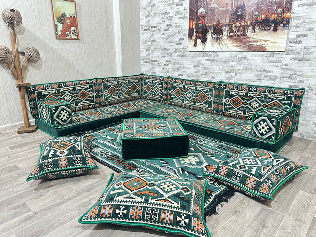 L förmiges orientalisches Sofa Set, Palettensofa, Bodenkissen, Arabische Majlis, Türkisches Boden Si