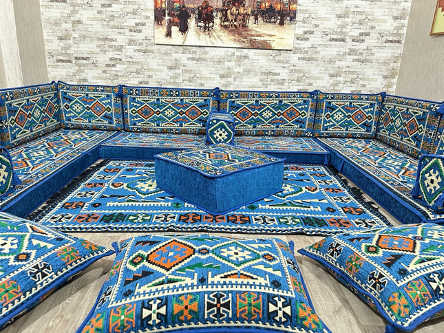 U Förmiges orientalisches Sofa Set, Terrasse Palettensofa, Bodenkissen, Arabische Majlis, Türkisches