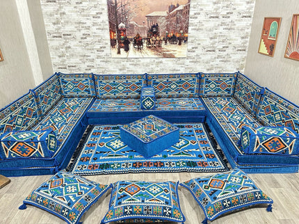 U förmiges orientalisches Sofa Set, Majlis-Sitzmöbel, Arabische Majlis, Bodenkissen, Türkisches Bode
