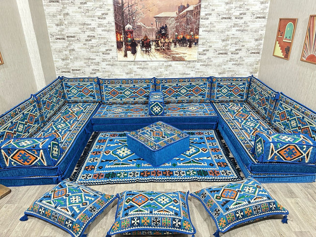 U förmiges orientalisches Sofa Set, Majlis-Sitzmöbel, Arabische Majlis, Bodenkissen, Türkisches Bode