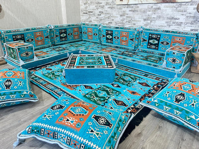L förmiges orientalisches Sofa Set, Majlis-Sitzmöbel, Bodenkissen, Arabische Majlis, Türkisches Bode