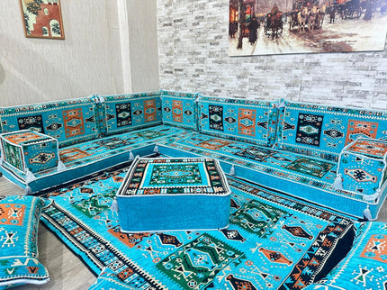 L förmiges orientalisches Sofa Set, Majlis-Sitzmöbel, Bodenkissen, Arabische Majlis, Türkisches Bode