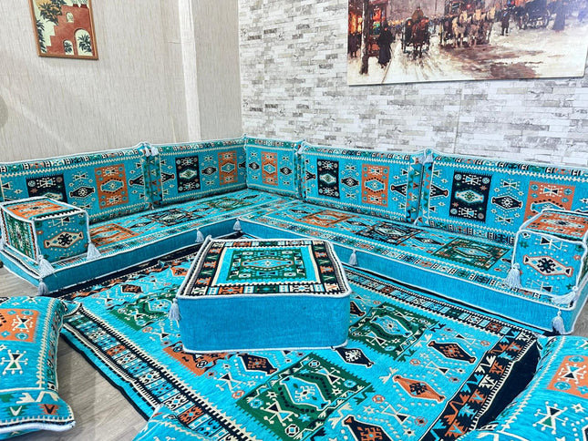 L förmiges orientalisches Sofa Set, Majlis-Sitzmöbel, Bodenkissen, Arabische Majlis, Türkisches Bode