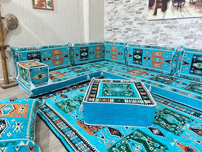 L förmiges orientalisches Sofa Set, Majlis-Sitzmöbel, Bodenkissen, Arabische Majlis, Türkisches Bode