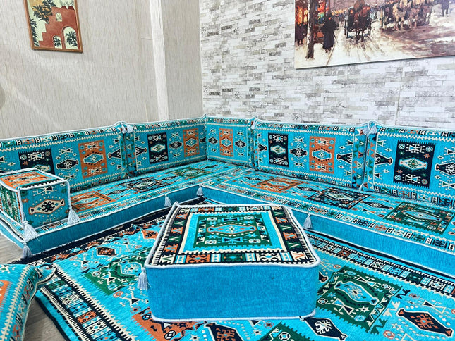 L förmiges orientalisches Sofa Set, Majlis-Sitzmöbel, Bodenkissen, Arabische Majlis, Türkisches Bode