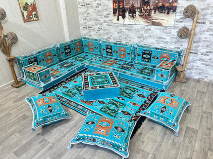 L förmiges orientalisches Sofa Set, Majlis-Sitzmöbel, Bodenkissen, Arabische Majlis, Türkisches Bode