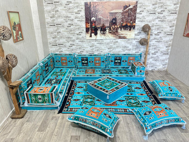 L förmiges orientalisches Sofa Set, Majlis-Sitzmöbel, Bodenkissen, Arabische Majlis, Türkisches Bode