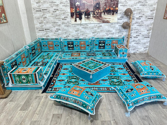 L förmiges orientalisches Sofa Set, Majlis-Sitzmöbel, Bodenkissen, Arabische Majlis, Türkisches Bode