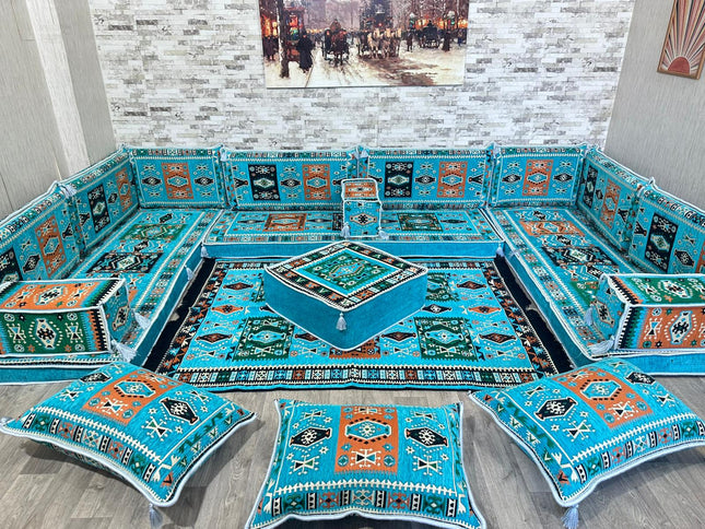 U förmiges orientalisches Sofa Set, Majlis-Sitzmöbel, Arabische Majlis, Bodenkissen, Türkisches Bode