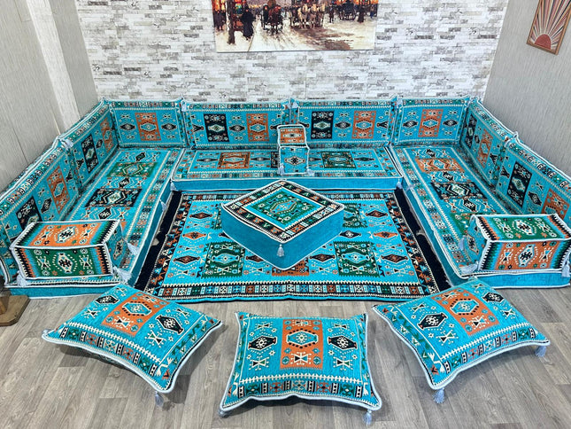 U förmiges orientalisches Sofa Set, Majlis-Sitzmöbel, Arabische Majlis, Bodenkissen, Türkisches Bode