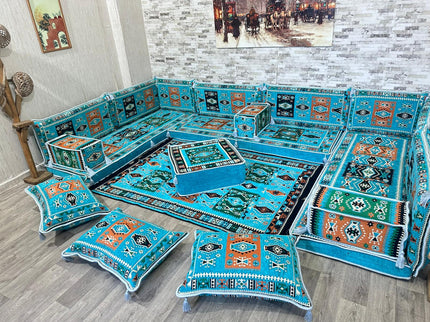 U förmiges orientalisches Sofa Set, Majlis-Sitzmöbel, Arabische Majlis, Bodenkissen, Türkisches Bode