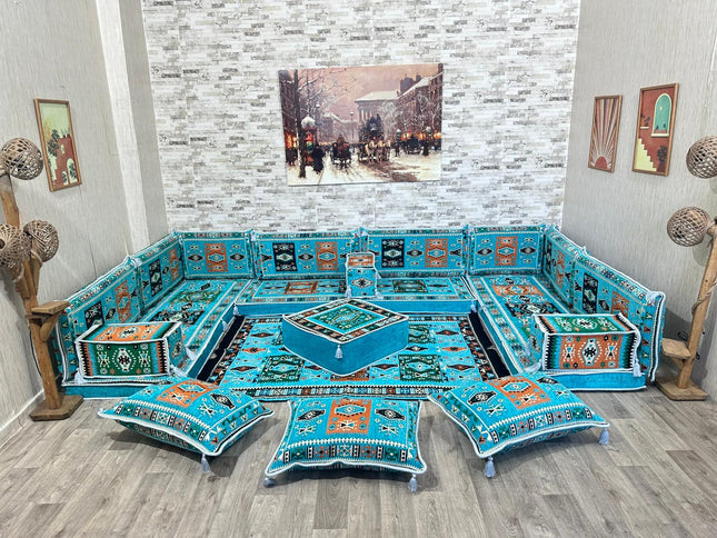 U förmiges orientalisches Sofa Set, Majlis-Sitzmöbel, Arabische Majlis, Bodenkissen, Türkisches Bode