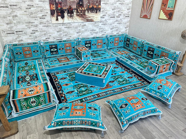 U förmiges orientalisches Sofa Set, Majlis-Sitzmöbel, Arabische Majlis, Bodenkissen, Türkisches Bode