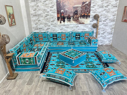 L förmiges orientalisches Sofa Set, Majlis-Sitzmöbel, Bodenkissen, Arabische Majlis, Türkisches Bode