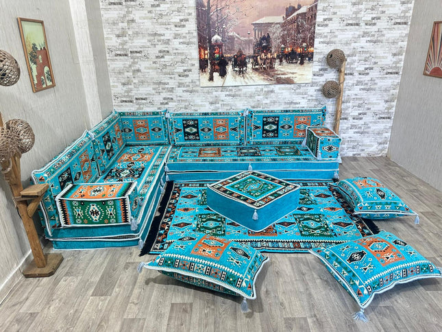 L förmiges orientalisches Sofa Set, Majlis-Sitzmöbel, Bodenkissen, Arabische Majlis, Türkisches Bode