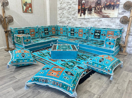 L förmiges orientalisches Sofa Set, Majlis-Sitzmöbel, Bodenkissen, Arabische Majlis, Türkisches Bode