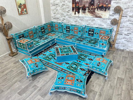 L förmiges orientalisches Sofa Set, Majlis-Sitzmöbel, Bodenkissen, Arabische Majlis, Türkisches Bode