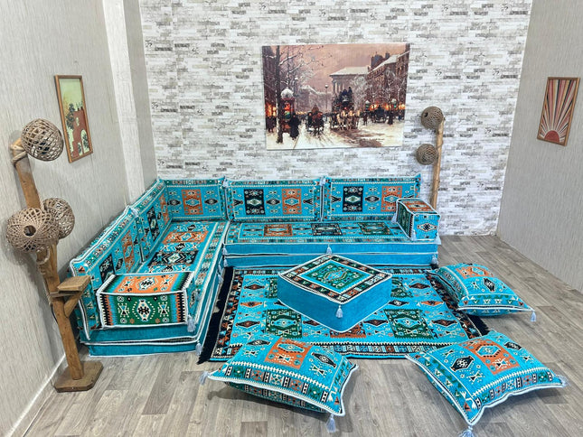 L förmiges orientalisches Sofa Set, Majlis-Sitzmöbel, Bodenkissen, Arabische Majlis, Türkisches Bode