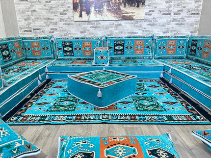 U förmiges orientalisches Sofa Set, Majlis-Sitzmöbel, Arabische Majlis, Bodenkissen, Türkisches Bode