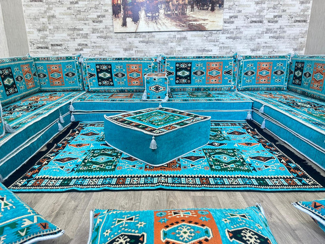 U förmiges orientalisches Sofa Set, Majlis-Sitzmöbel, Arabische Majlis, Bodenkissen, Türkisches Bode