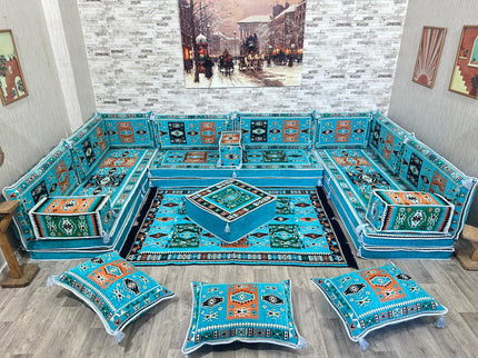 U förmiges orientalisches Sofa Set, Majlis-Sitzmöbel, Arabische Majlis, Bodenkissen, Türkisches Bode