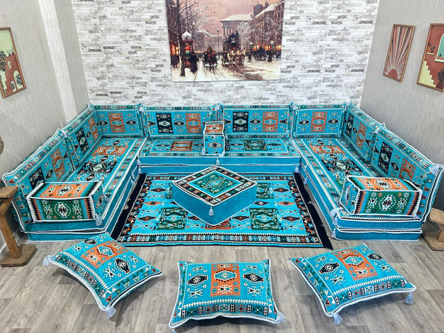 U förmiges orientalisches Sofa Set, Majlis-Sitzmöbel, Arabische Majlis, Bodenkissen, Türkisches Bode