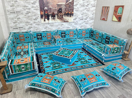 U förmiges orientalisches Sofa Set, Majlis-Sitzmöbel, Arabische Majlis, Bodenkissen, Türkisches Bode