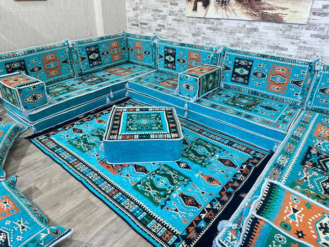 U förmiges orientalisches Sofa Set, Majlis-Sitzmöbel, Arabische Majlis, Bodenkissen, Türkisches Bode