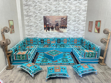 U förmiges orientalisches Sofa Set, Majlis-Sitzmöbel, Arabische Majlis, Bodenkissen, Türkisches Bode
