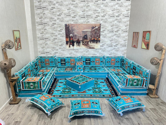 U förmiges orientalisches Sofa Set, Majlis-Sitzmöbel, Arabische Majlis, Bodenkissen, Türkisches Bode