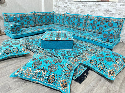 L förmiges orientalisches Sofa Set, Majlis-Sitzmöbel, Bodenkissen, Arabische Majlis, Türkisches Bode