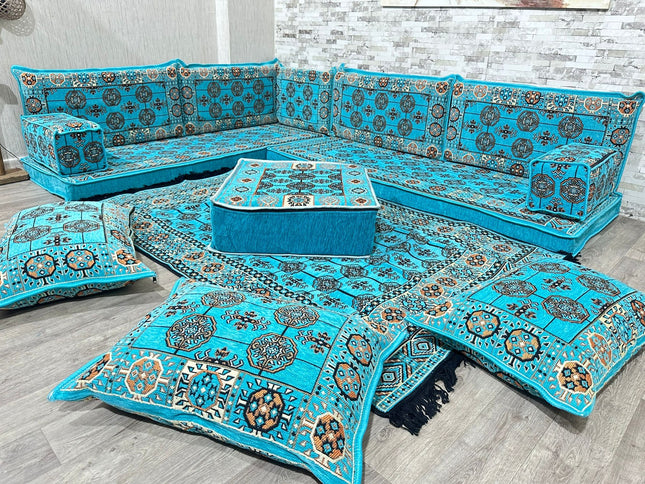 L förmiges orientalisches Sofa Set, Majlis-Sitzmöbel, Bodenkissen, Arabische Majlis, Türkisches Bode