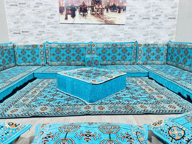 U förmiges orientalisches Sofa Set, Majlis-Sitzmöbel, Arabische Majlis, Bodenkissen, Türkisches Bode