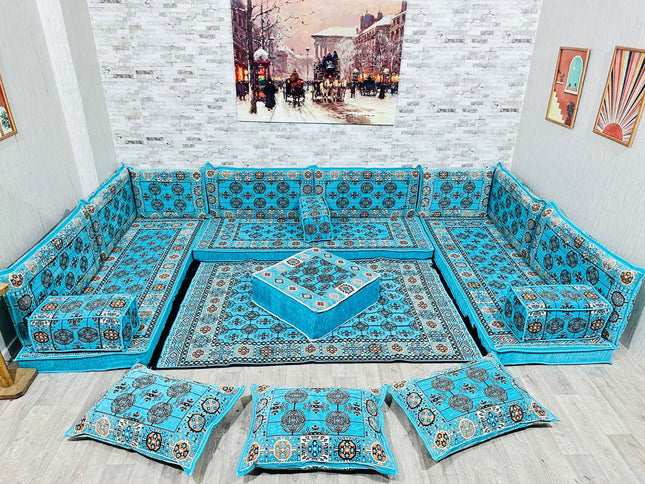 U förmiges orientalisches Sofa Set, Majlis-Sitzmöbel, Arabische Majlis, Bodenkissen, Türkisches Bode