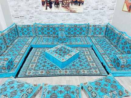 U förmiges orientalisches Sofa Set, Majlis-Sitzmöbel, Arabische Majlis, Bodenkissen, Türkisches Bode