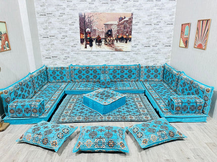 U förmiges orientalisches Sofa Set, Majlis-Sitzmöbel, Arabische Majlis, Bodenkissen, Türkisches Bode