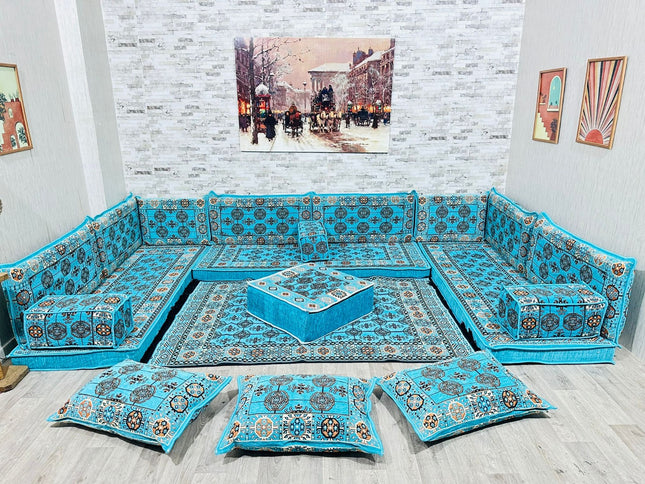 U förmiges orientalisches Sofa Set, Majlis-Sitzmöbel, Arabische Majlis, Bodenkissen, Türkisches Bode