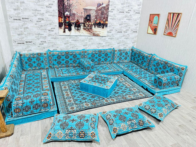 U förmiges orientalisches Sofa Set, Majlis-Sitzmöbel, Arabische Majlis, Bodenkissen, Türkisches Bode