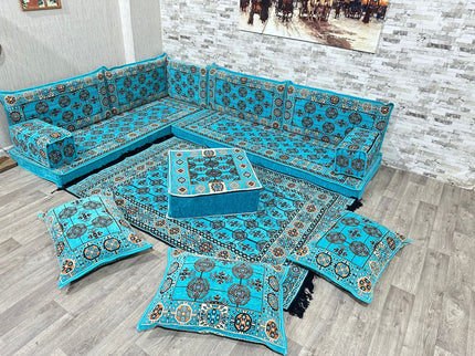 L förmiges orientalisches Sofa Set, Majlis-Sitzmöbel, Bodenkissen, Arabische Majlis, Türkisches Bode