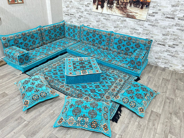 L förmiges orientalisches Sofa Set, Majlis-Sitzmöbel, Bodenkissen, Arabische Majlis, Türkisches Bode