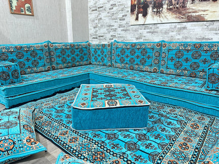 L förmiges orientalisches Sofa Set, Majlis-Sitzmöbel, Bodenkissen, Arabische Majlis, Türkisches Bode