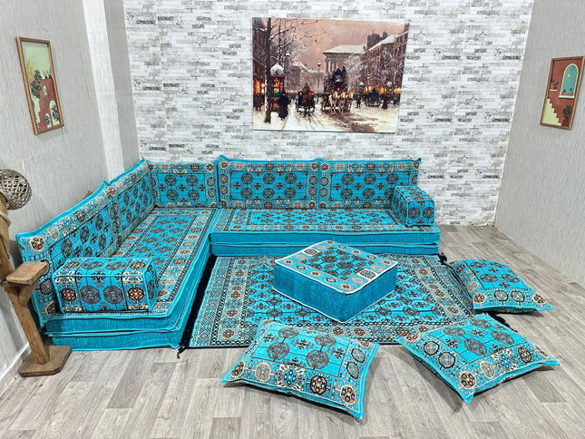 L förmiges orientalisches Sofa Set, Majlis-Sitzmöbel, Bodenkissen, Arabische Majlis, Türkisches Bode