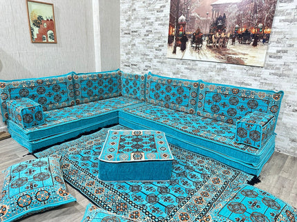 L förmiges orientalisches Sofa Set, Majlis-Sitzmöbel, Bodenkissen, Arabische Majlis, Türkisches Bode
