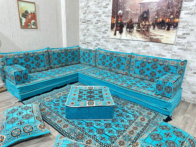 L förmiges orientalisches Sofa Set, Majlis-Sitzmöbel, Bodenkissen, Arabische Majlis, Türkisches Bode