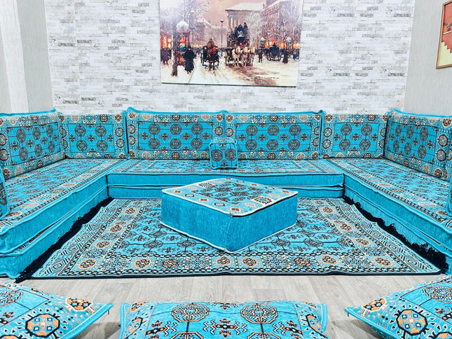 U förmiges orientalisches Sofa Set, Majlis-Sitzmöbel, Arabische Majlis, Bodenkissen, Türkisches Bode